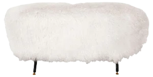 Mid-Century White Mongolian Goat Fur, Wood and Metal Italian Footstool