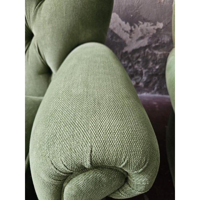 Wood Vintage Chesterfield Style Sofas in Green Fabric, Set of 2 For Sale - Image 7 of 15