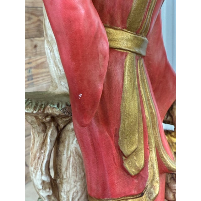 Ceramic Chelsea House Chinoiserie Figural Table Lamps With Black Shades - a Pair For Sale - Image 7 of 12