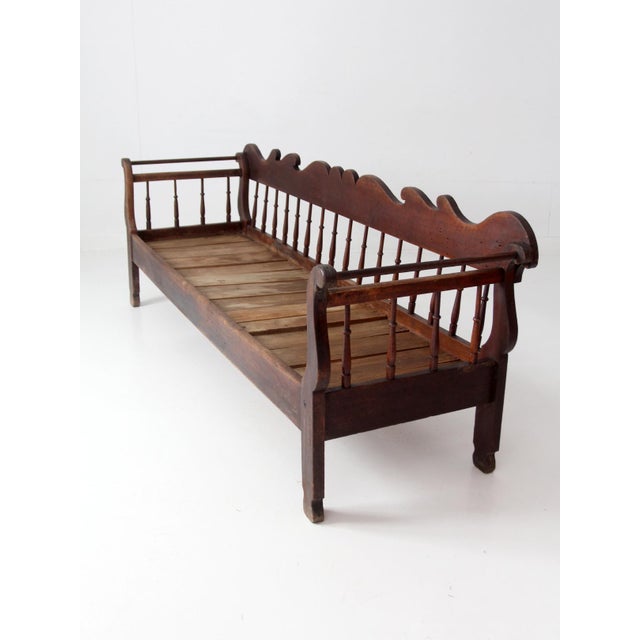 Antique 19th Century Wooden Spindle Back Bench With Scalloped Crest Rail For Sale - Image 4 of 18