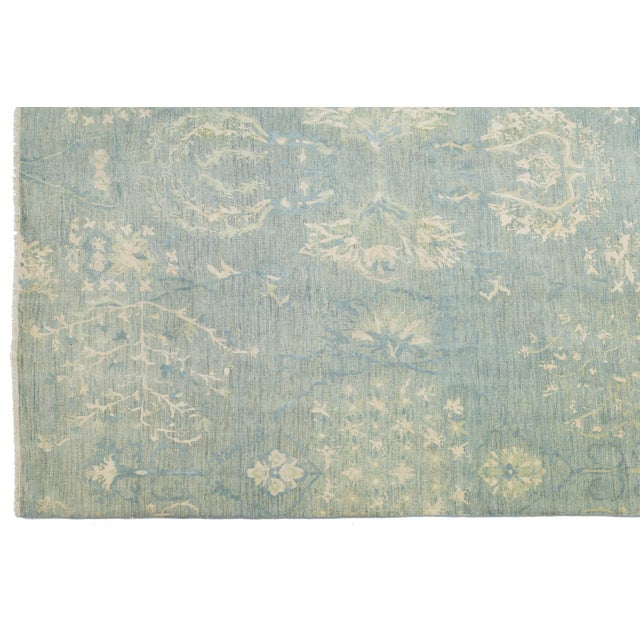 Blue Transitional Handmade Wool and Silk Rug With Floral Design For Sale - Image 10 of 10