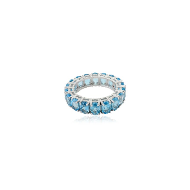Not Yet Made - Made To Order Genuine 18.1 Ct Swiss Blue Topaz Full Eternity Stackable Band Size 7 For Sale - Image 5 of 12