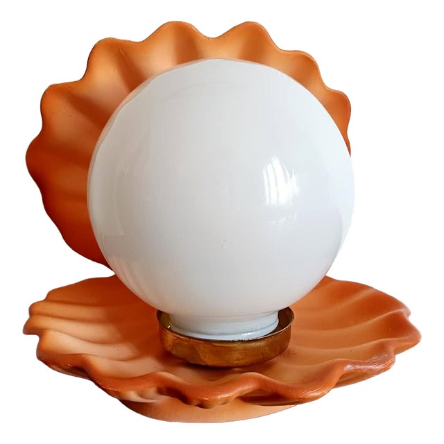 Vintage Seashell Lamp in Ceramic and Glass, 1980s For Sale
