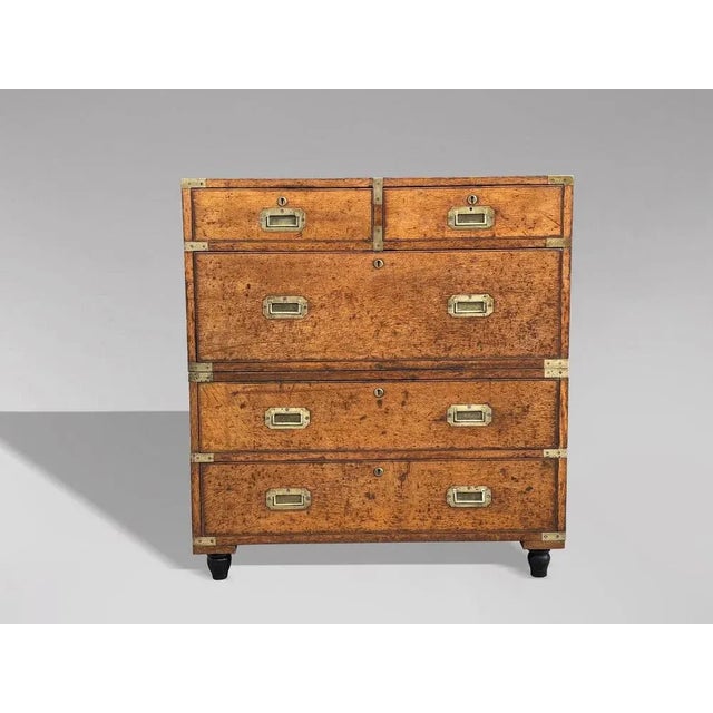 Wood Military Campaign Chest of Drawers in Oak, 1840s For Sale - Image 7 of 18