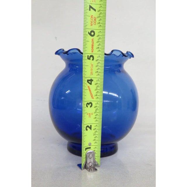 Mid 20th Century Mid Century Modern Glass Cobalt Blue Ruffle Rim Round Vase For Sale - Image 5 of 9