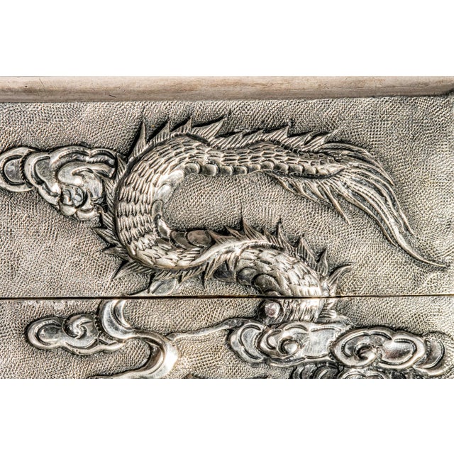 19th Century Refined Antique Chinese Export 900 Silver Calling Card Case Holder Dragon Bamboo Bird Asian Design For Sale - Image 5 of 17