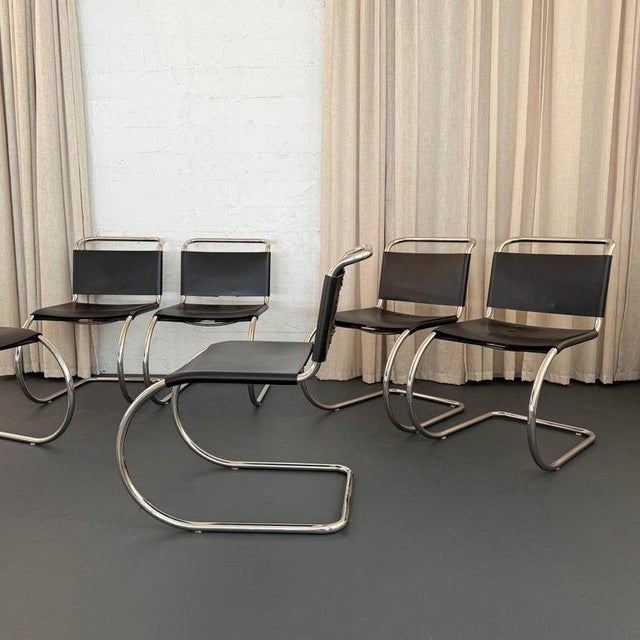 Knoll Black Leather Chrome Cantilever Mies Van Der Rohe Mr10 Chairs for Knoll For Sale - Image 4 of 10
