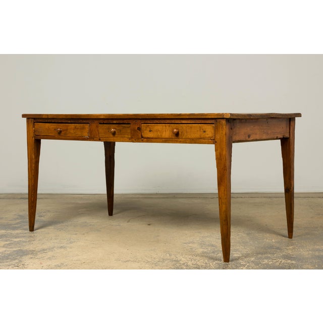 Late 19th Century French Rustic Farmhouse Pine Three-Drawer Writing Table For Sale - Image 16 of 18