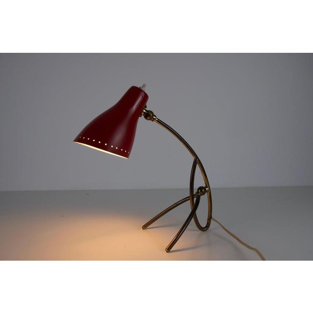 Brass and Red Metal Table Lamp by Giuseppe Ostuni, 1960s For Sale - Image 10 of 11