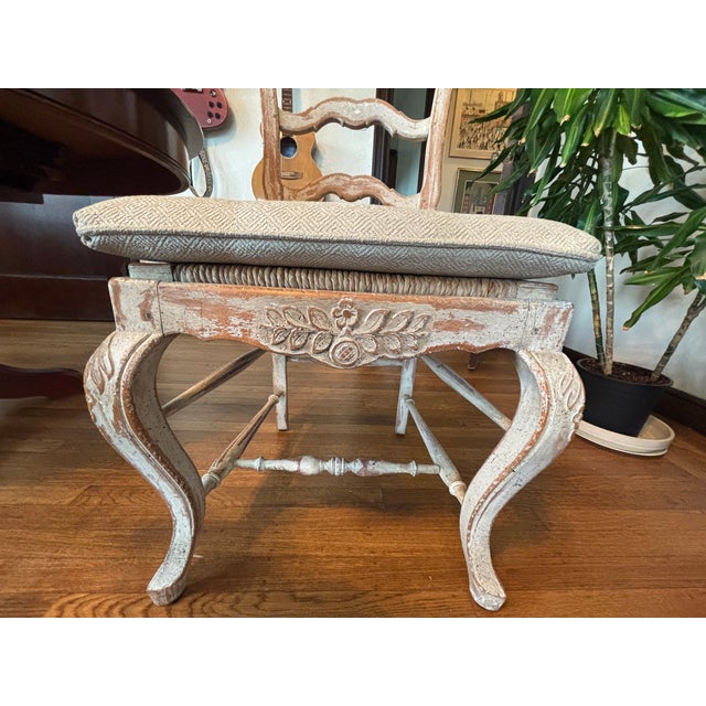 French Dining Chairs (6) Ladder-Back Rush Seats Custom Pads For Sale - Image 11 of 12