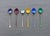 Mid-20th century set of 6 gilt sterling & enamel demitasse spoons by David Andersen, Norway. Incredibly elegant design of...