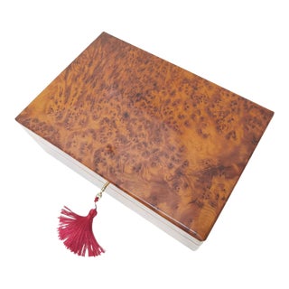 Orangish Burl Wood Keepsake Desk Box Organizer For Sale