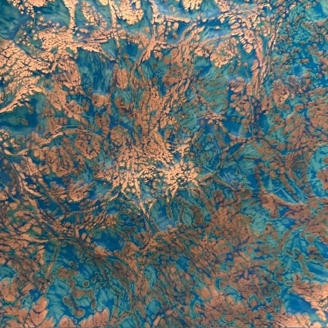 Gorgeous mid-century artisan one-of-a-kind decorative plate. Artist E Ricken. Golden olive ceramic base with turquoise-...