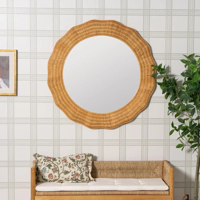 Yarley Round Rattan Mirror Material: Rattan Item Bevel: No Hanger Type: D-Ring Hangs Both Ways: No Glass Dimensions:...