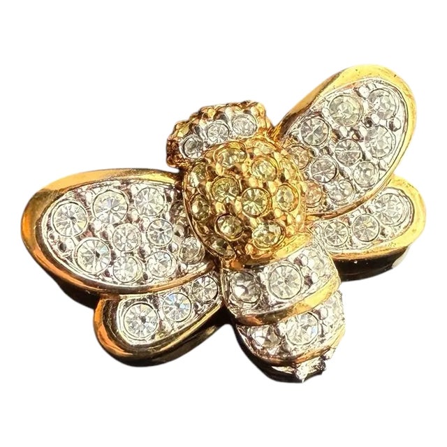 Swarovski Bumblebee Brooch Signed Gold Rhinestone For Sale
