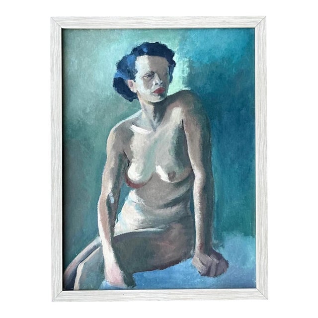 Vintage Boho Original Nude Portrait on Board For Sale