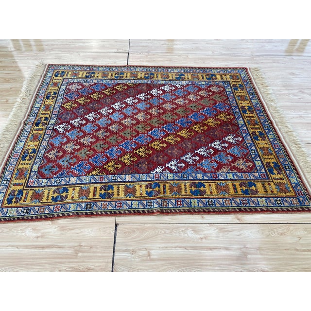 Vintage Shirvan Wool Rug, Red Floral Sprig For Sale - Image 4 of 12