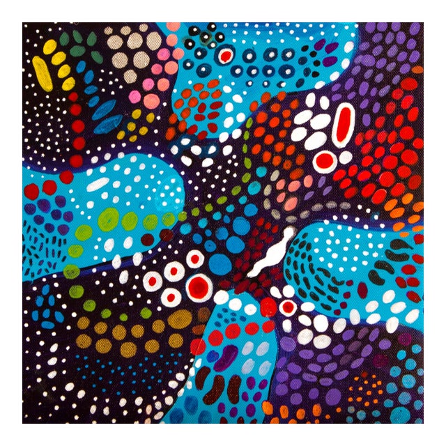 Dreamy Night — Abstract Expressionist Painting, Oil Markers and Acrylics on Canvas, 10 × 10 In For Sale