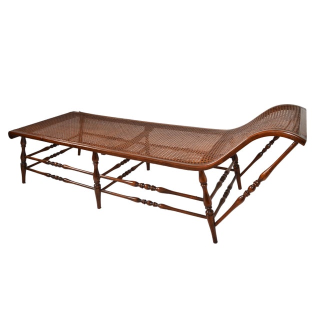 British Colonial Handwoven Cane Turned Wood Spindle Frame Chaise Lounge Daybed For Sale - Image 12 of 13