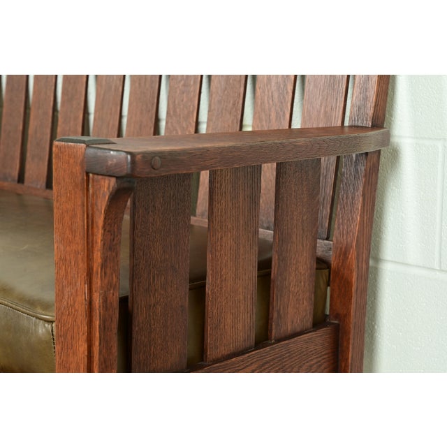 Wood J. M. Young & Sons Antique Mission Oak Arts & Crafts Bench or Settle Sofa, Circa 1910 For Sale - Image 7 of 11