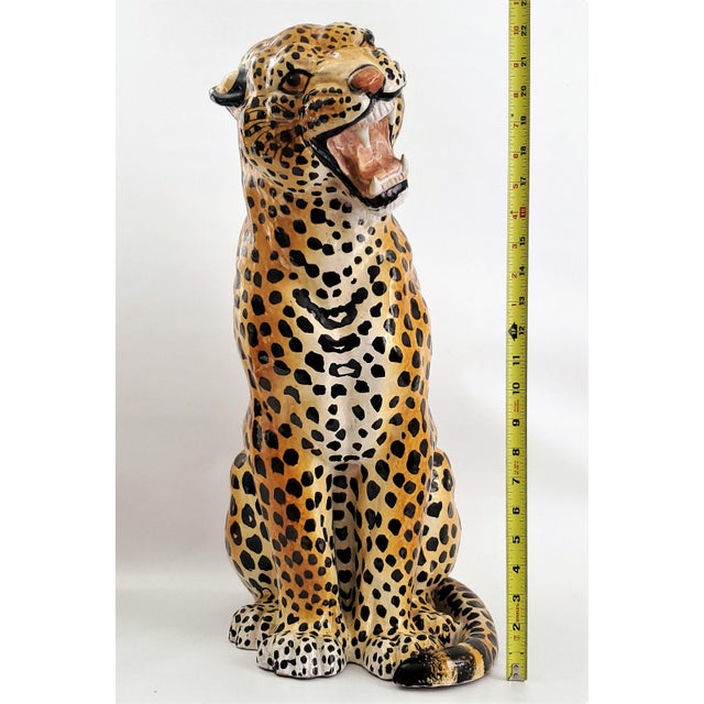 1960s Italian Ceramic Growling Leopard or Cheetah Floor Sculpture or