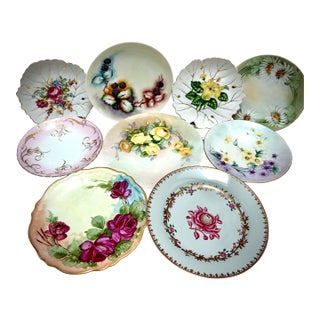 Vintage Assortment of French Floral Porcelain China Dishes, Set of Nine For Sale