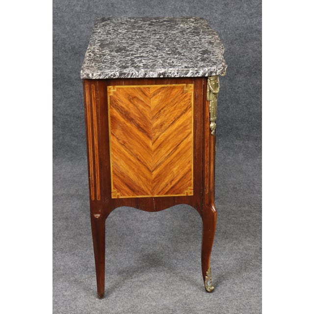 Superb Kingwood Bronze Mounted Louis XV Marble Top Two Drawer French Commode For Sale In Philadelphia - Image 6 of 10