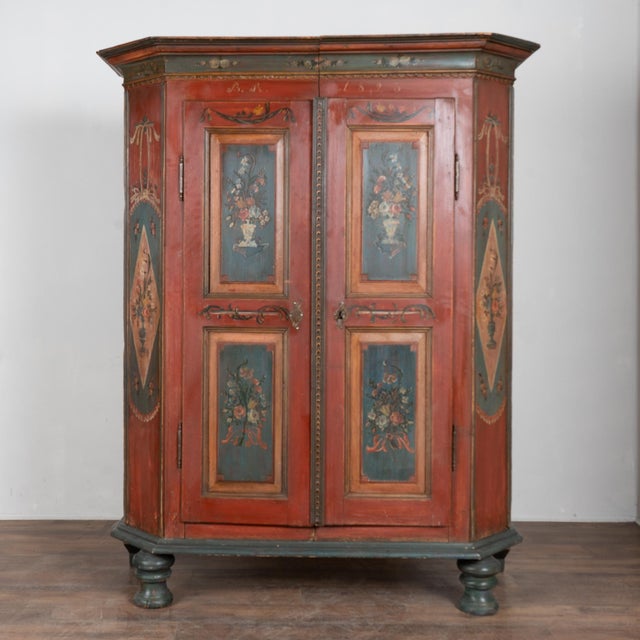 Folk Art Swedish Hand-Painted Pine Armoire Dated 1823 For Sale - Image 3 of 14
