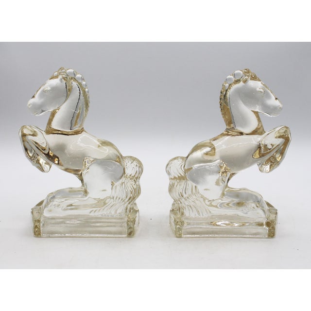 Art Deco Circa 1930-40s Art Deco-Art Modern Pair of Rearing Horse Glass Bookends For Sale - Image 3 of 8