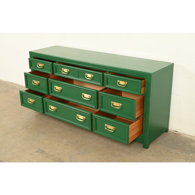 Green Thomasville Mid-Century Hollywood Regency Green Lacquered Dresser or Credenza | Newly Refinished For Sale - Image 8 of 13