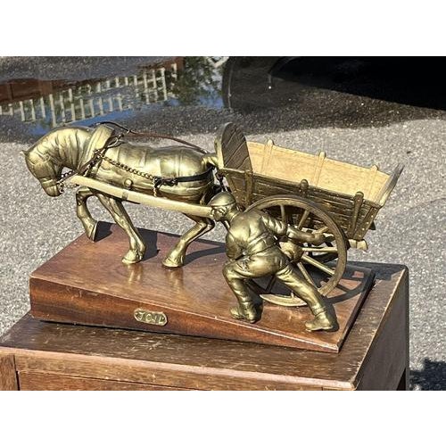 Metal Large Brass Farmer with His Horse and Cart Centrepiece For Sale - Image 7 of 9
