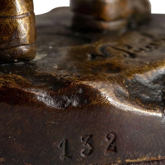 Brown 1910s "Je M'En Fous" Bronze Sculpture of a Boy Signed Picciole With Foundry Coin Mark For Sale - Image 8 of 9