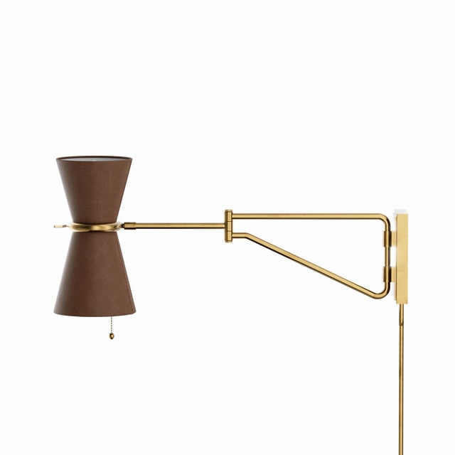 2020s Gable Swing Arm Sconce, Antique Natural Brass with Russet Shade For Sale - Image 5 of 8