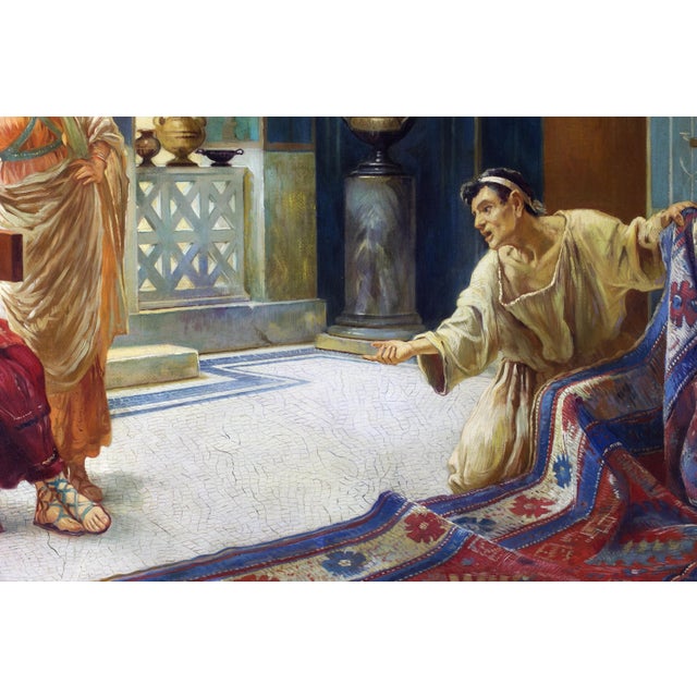 This refined oil on canvas by Italian painter Angelo Granati presents an elegant scene set within a richly appointed...