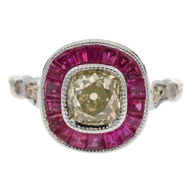 Gia Certified 18k 750 Solid White Gold Natural Diamond and Ruby Engagement Ring, Size 7 For Sale