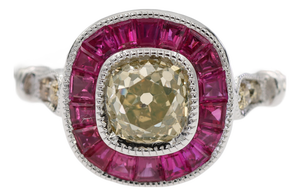 Gia Certified 18k 750 Solid White Gold Natural Diamond and Ruby Engagement Ring, Size 7