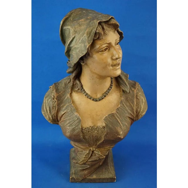Art Nouveau Bust Sculpture of Peasant Woman in Terracotta from Friedrich Goldscheider, Austria, 1800s For Sale - Image 16 of 18