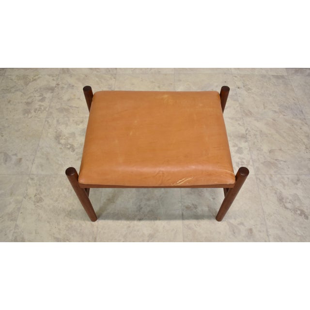 Mid Century Danish Leather Footstool Attributed to Spottrup Mobelfabrik For Sale - Image 10 of 18