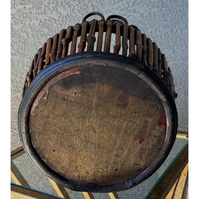 Late 20th-Century Handcrafted Pencil Bamboo "Looped Crown" Rim Cachepot / Planter Basket For Sale - Image 12 of 18