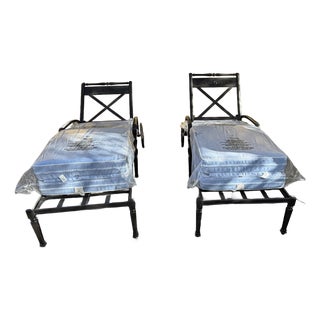 2 Nib Frontgate Carlisle Chase Lounges Sunbrella Cushions, Pair For Sale