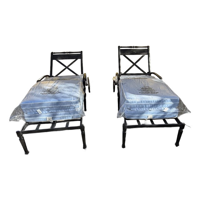 2 Nib Frontgate Carlisle Chase Lounges Sunbrella Cushions, Pair For Sale