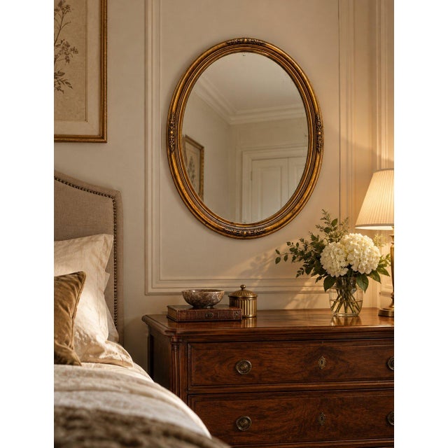 Wood Uttermost Oval Wall Mirror Gold Tone Ornate Frame Hollywood Regency 30x24 For Sale - Image 7 of 7