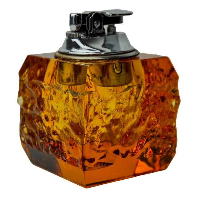 Orange Ice Cube Lighter in Murano Glass attributed to Antonio Imperatore, Italy, 1970s For Sale