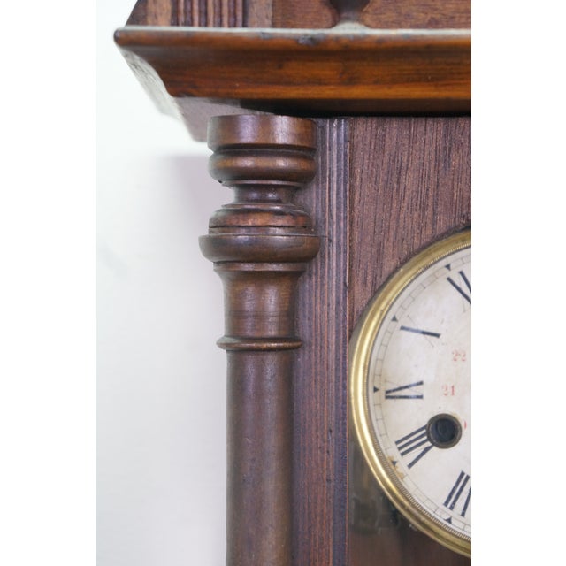 Wood Antique German Junghans Vienna Mahogany Converted Battery Power Clock 31" For Sale - Image 7 of 18