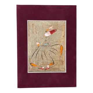 Late 19th Century Turkish/Ottoman Whirling Dervish Miniature Painting on Manuscript Paper For Sale