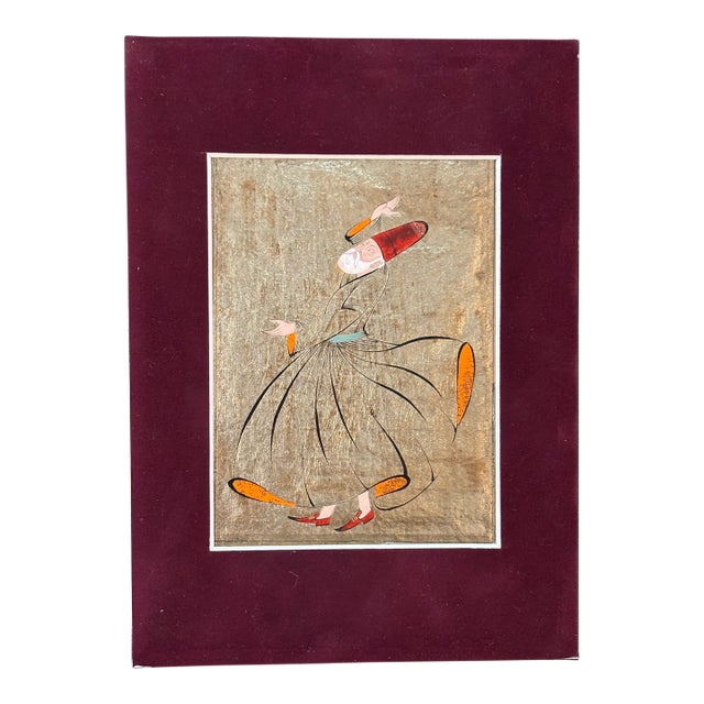 Late 19th Century Turkish/Ottoman Whirling Dervish Miniature Painting on Manuscript Paper For Sale