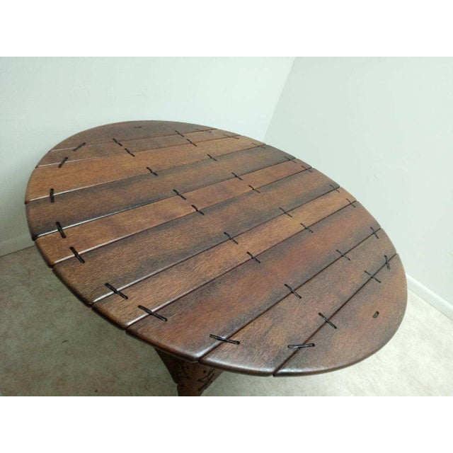 1980s Brazilian Hardwood lashed planks Dining Room Pedestal Table arts crafts mcm For Sale In Philadelphia - Image 6 of 10