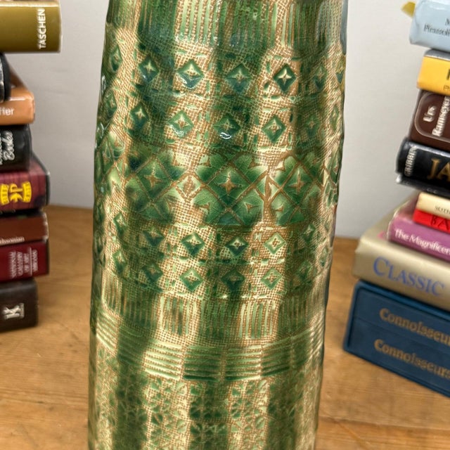 Ceramic Textured Green & Cream Ceramic Vase with Star Design For Sale - Image 7 of 11