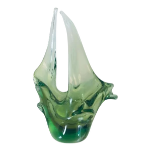 Murano Green Art Glass Centerpiece Vase Fruit Bowl Italy 1960s