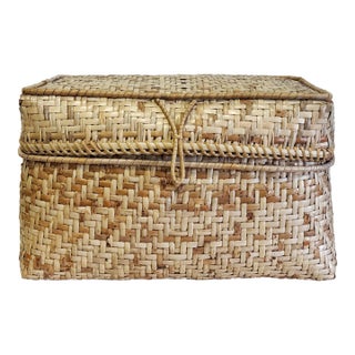 Large Vintage Lidded Storage Basket For Sale